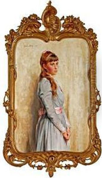 Portrait Of A Woman In A Mauve Dress Oil Painting by Julian Story