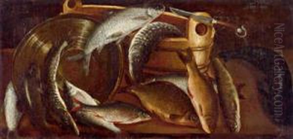 Fischstillleben Mit Gefasen Und Einem Messer Oil Painting by Sebastien Stoskopff