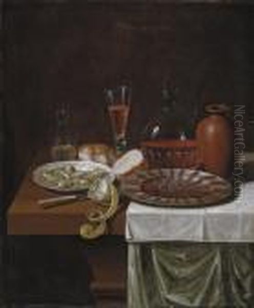 A Flute And Decanter Of Wine Oil Painting by Sebastien Stoskopff