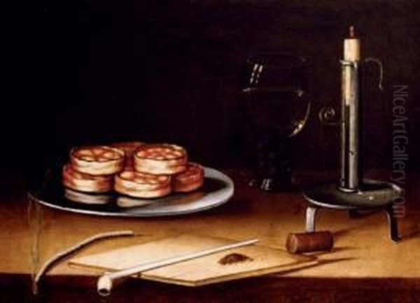 Still Life With Pies On A Pewter Plate Oil Painting by Sebastien Stoskopff