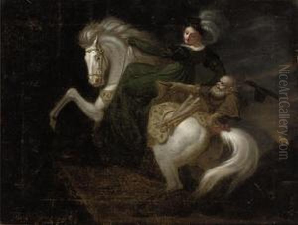 A Lady On Horseback Oil Painting by Robert Thomas Stothard