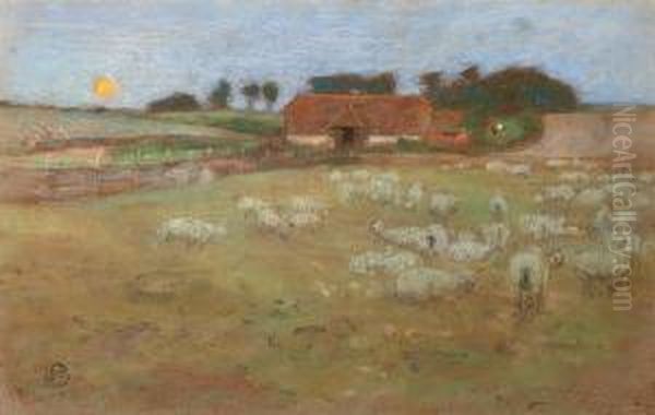 Sheep At Evenfall Oil Painting by Edward William Stott