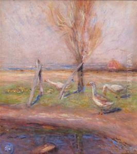 A Family Of Ducks By A Pool Oil Painting by Edward William Stott