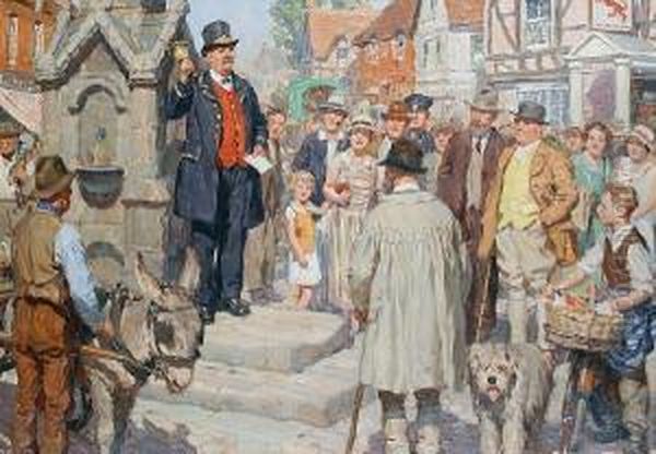 The Town Crier Oil Painting by William R.S. Stott