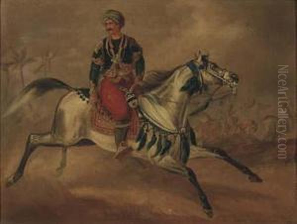 Oriental Warrior On A Galloping Horse Oil Painting by Otto Stotz