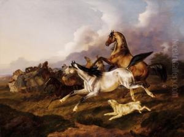 Galloping Horses (house Of Prince Schonborn) Oil Painting by Otto Stotz