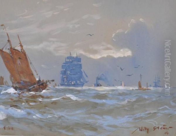 Der Elbe Oil Painting by Willy Stower