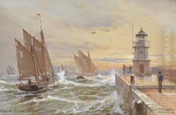 Auslaufende Heringslogger Emden Oil Painting by Willy Stower