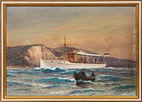 Ausflugsschiff Vorder Steilkuste Von Rugen Oil Painting by Willy Stower