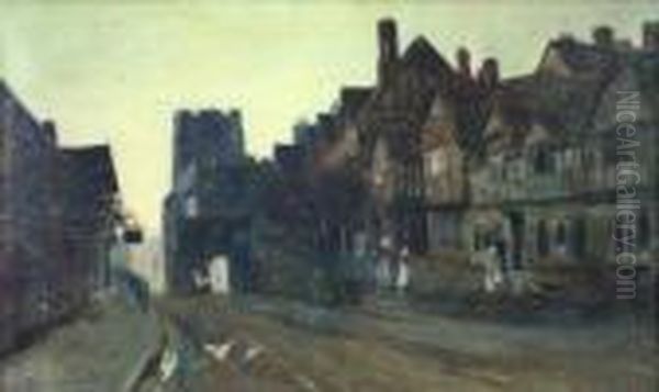 Street In Warwick Oil Painting by Arthur Claude Strachan