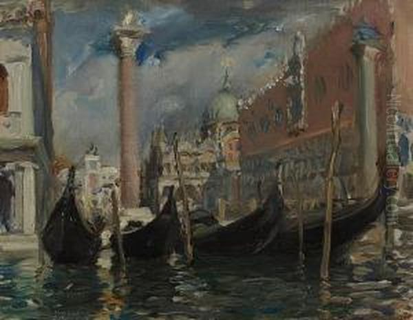 Gondolas Venice Oil Painting by Douglas Strachan