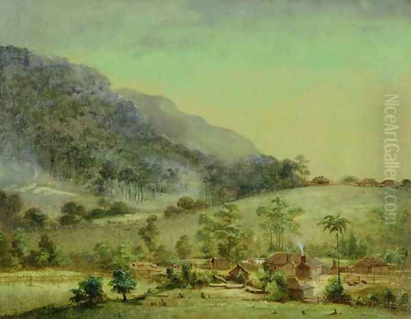 Homesteads (2) c.1850 Oil Painting by Anonymous Artist