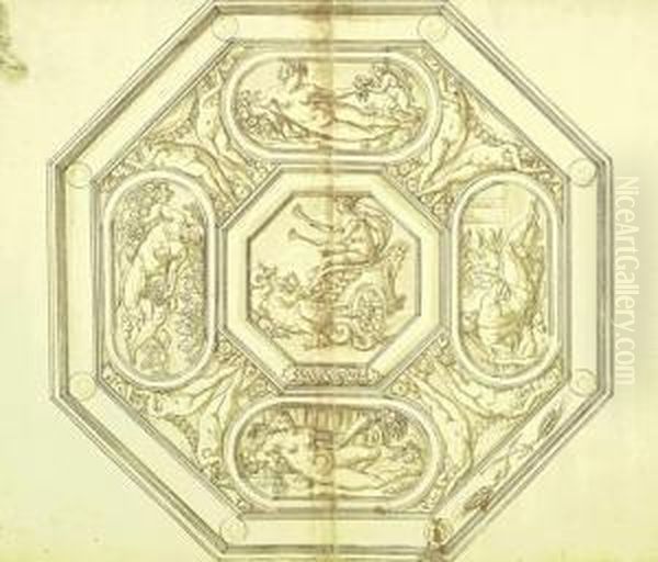 Design For An Octagonal Tray With The Four Seasons And Ceres In Her Chariot Oil Painting by Jacopo Strada