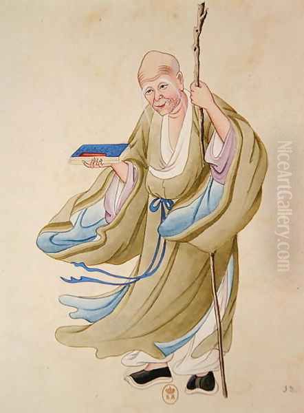 An old Chinese man, illustration from an album of mythological Chinese persons Oil Painting by Anonymous Artist