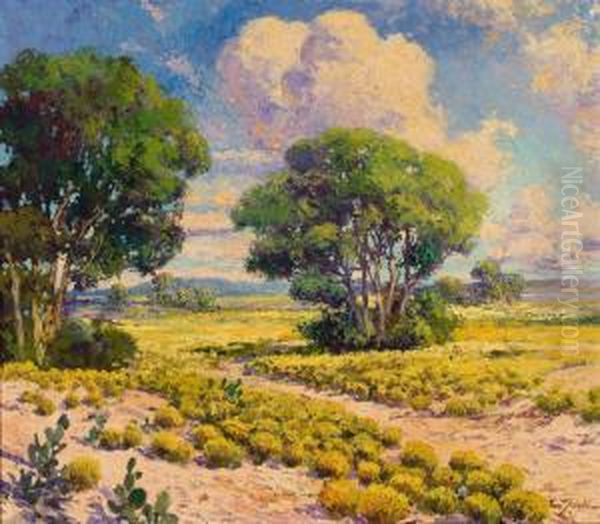 Landscape With Cactus And Trees Oil Painting by Franz S. Frank Strahalm /