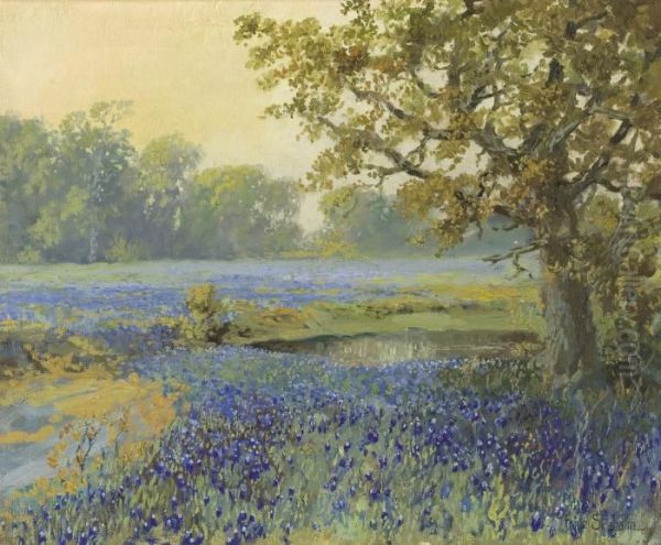 Field With Bluebonnets Oil Painting by Franz S. Frank Strahalm /