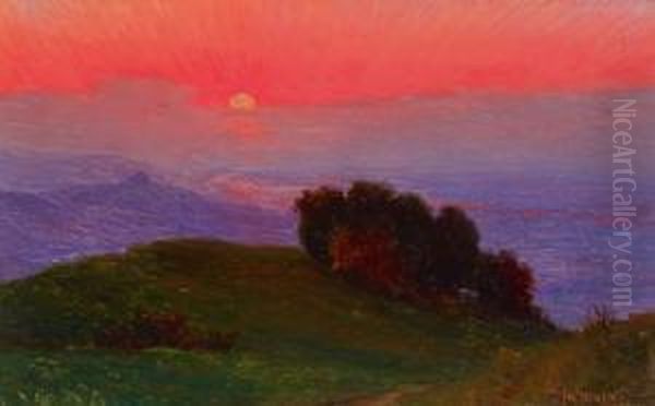 Sonnenuntergang Uber Einer Hugeligen Landschaft Oil Painting by Josef Straka