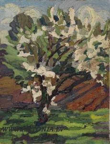 Flowering Tree Oil Painting by Aleksandrs Strals