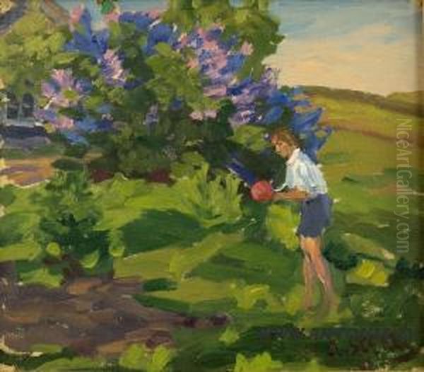 By The Lilac Tree Oil Painting by Aleksandrs Strals