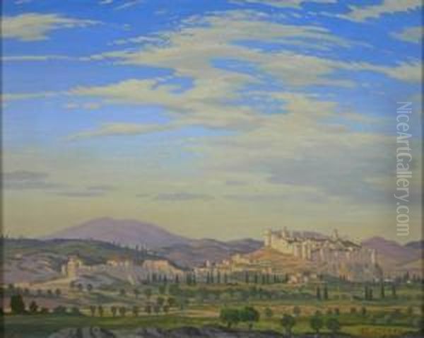 Italian Landscape With A Fortress by Ian Strang