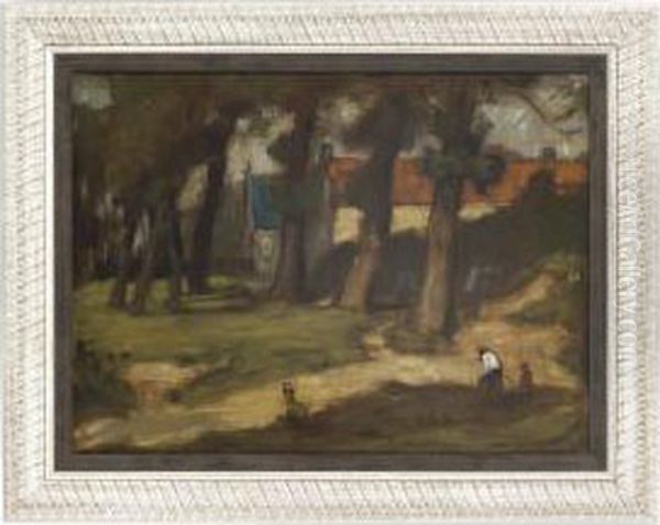 Figures In A Woodland Oil Painting by William Strang