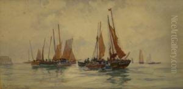 The Herring Fleet Off Scarborough Oil Painting by Albert George Strange