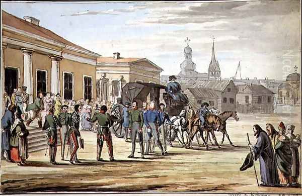 Russian Soldiers Arriving at Krasnoy, 1818 Oil Painting by Anonymous Artist