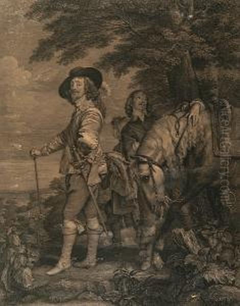 Charles I Standing With His Groom And Horse In A Landscape Oil Painting by Robert Strange