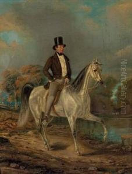 Vornehmer Herr Zu Pferd Oil Painting by Josef Anton, Tony Strassgschwandtner