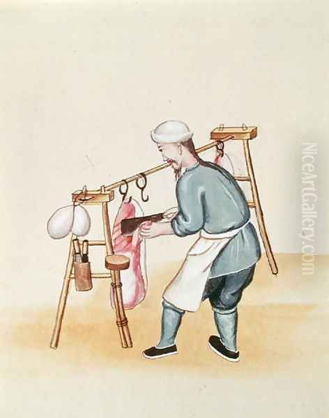 The Meat Seller, from a book on the street calls of Peking, c.1785 Oil Painting by Anonymous Artist