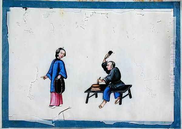 Noblewoman with a tradesman, 1850s Oil Painting by Anonymous Artist