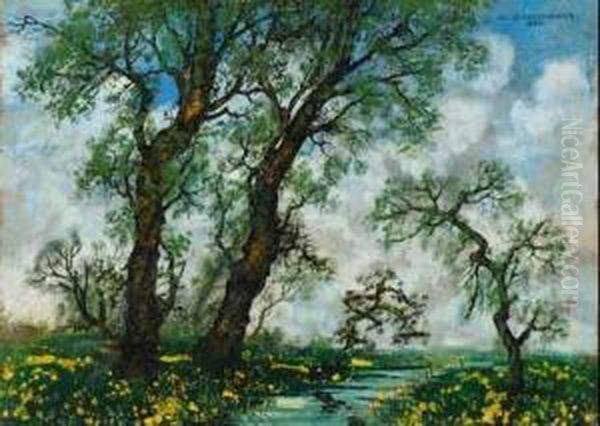 Sommerlandschaft. Oil Painting by Carl Strathmann