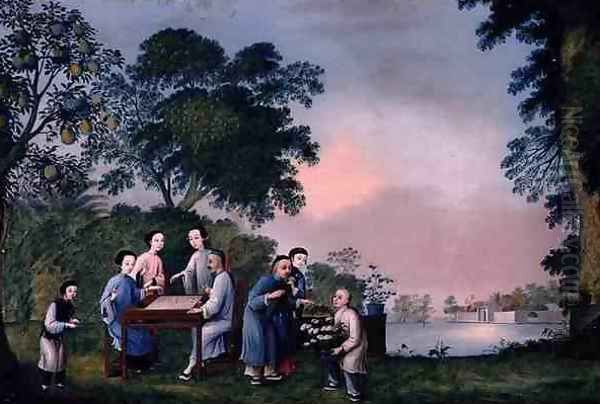 Figures Playing a Boardgame, c.1790 Oil Painting by Anonymous Artist