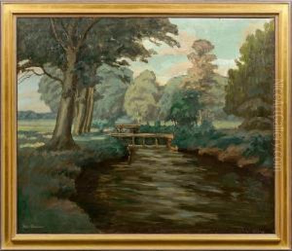 Grose Norddeutschesommerlandschaft Mit Flusslauf Oil Painting by Robert Stratmann