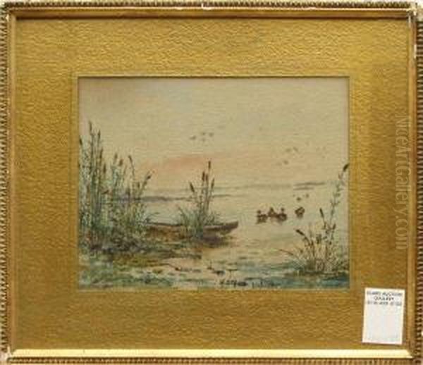 Cattails And Ducks On The Marsh Oil Painting by Meyer Straus