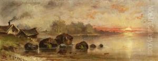 House Near A River
At Sunset Oil Painting by Meyer Straus