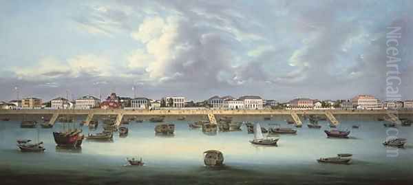 View of the Bund at Shanghai, c.1855 Oil Painting by Anonymous Artist