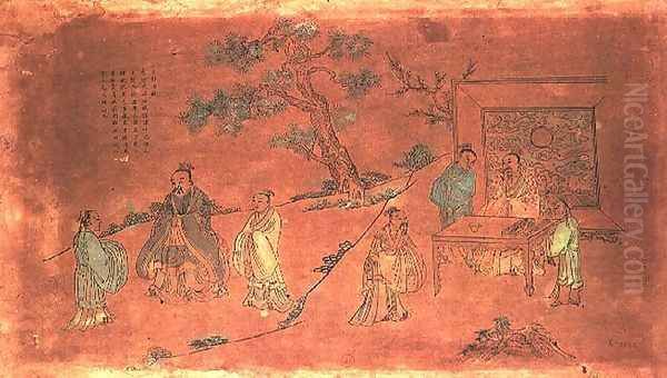 Scene from the life of Confucius (c.551-479 BC) and his disciples, Qing Dynasty (1644-1912) Oil Painting by Anonymous Artist