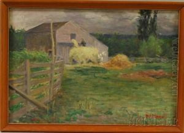 Farm Landscape With Hay Wagon Oil Painting by Harold A. Streator