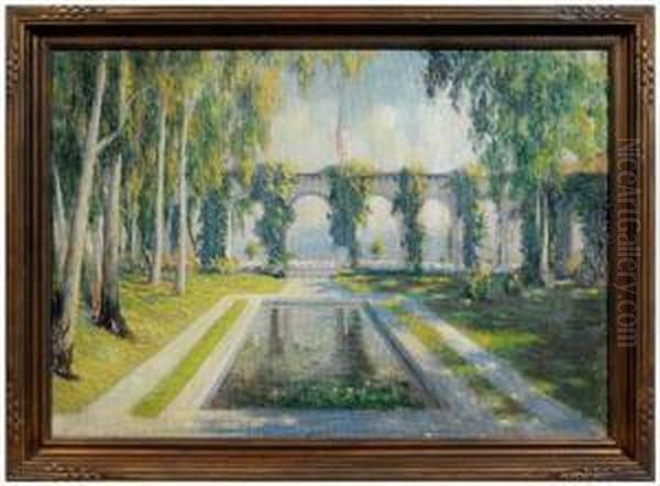 Reflecting Pool Oil Painting by Harold A. Streator