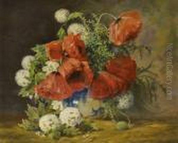 Klatschmohn Und Schneeballe In Einer Vase Oil Painting by Max Theodor Streckenbach