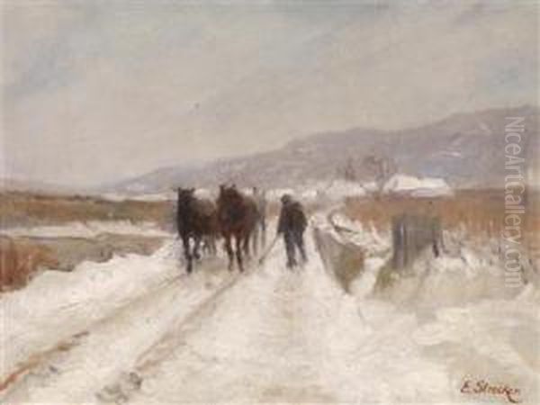 Attributed Winter In The Vineyard Oil Painting by Emil Strecker