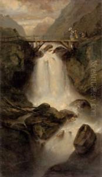 Frauengruppe An Der Brucke Am Saint Gotthard Oil Painting by Emil Strecker