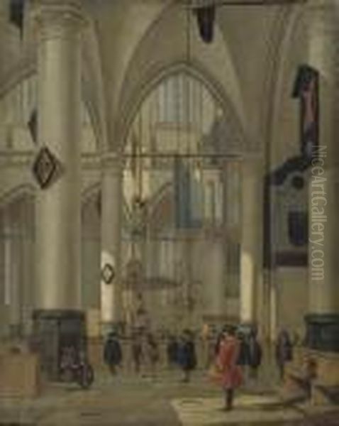 The Interior Of A Protestant Church With Elegant Figures Oil Painting by Streek Hendrik Van