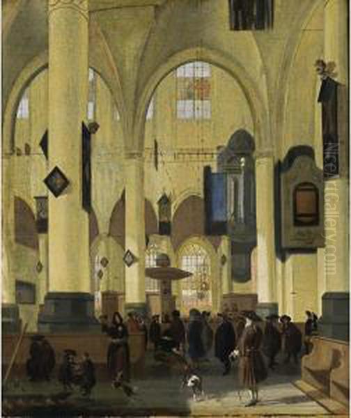 An Interior Of A Protestant Gothic Church With Figures During A Sermon Oil Painting by Streek Hendrik Van