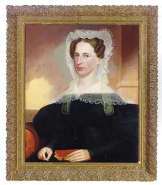 Portrait Of A Lady With A White Bonnet And Black Dress Oil Painting by Robert Street