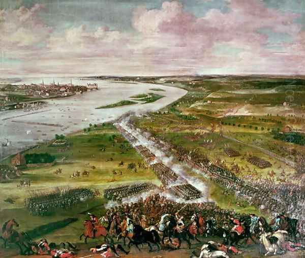 Battle for the Crossing of the Dvina, 1701 Oil Painting by Anonymous Artist