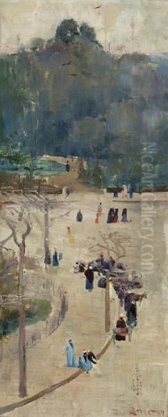 Cairo Street Scene (ezbekiyeh Gardens) Oil Painting by Arthur Ernest Streeton