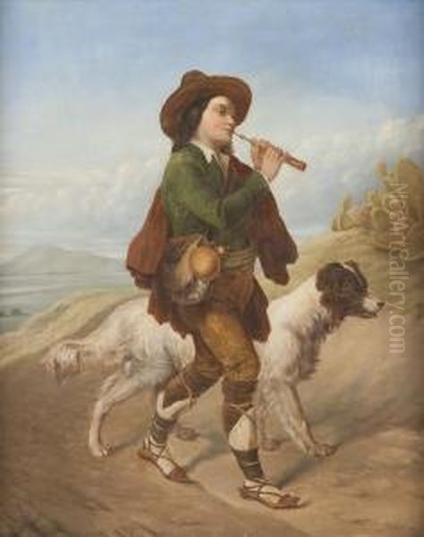 Italienischer Hirte Mit Hund Oil Painting by J. Streicher