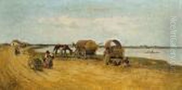 Gypsies Waiting For A Crossing Oil Painting by Franciszek Streitt